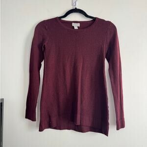 Kenar 100% Merino Wool Sweater Small Burgundy‎ Button Back Long Sleeve Women’s